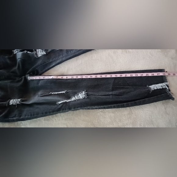 Faded Black Hi-Rise Distressed Destructed Elastic Waist Baggy Frayed Jeans Pants - Picture 11 of 15